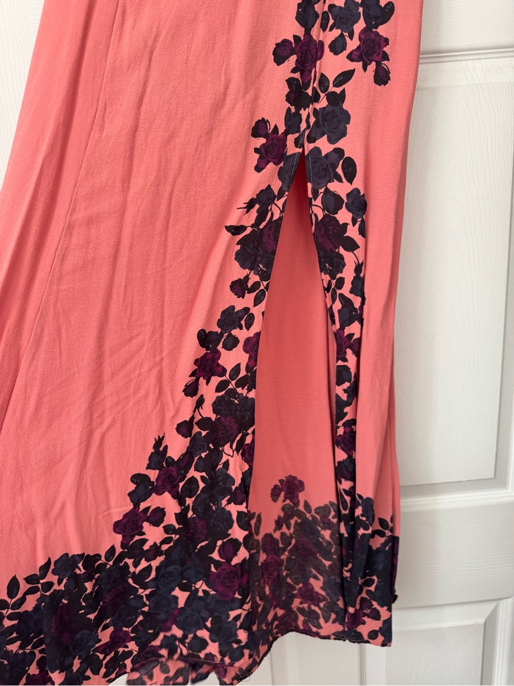 Coral Maxi Skirt with Black Floral Border - Picture 4 of 4